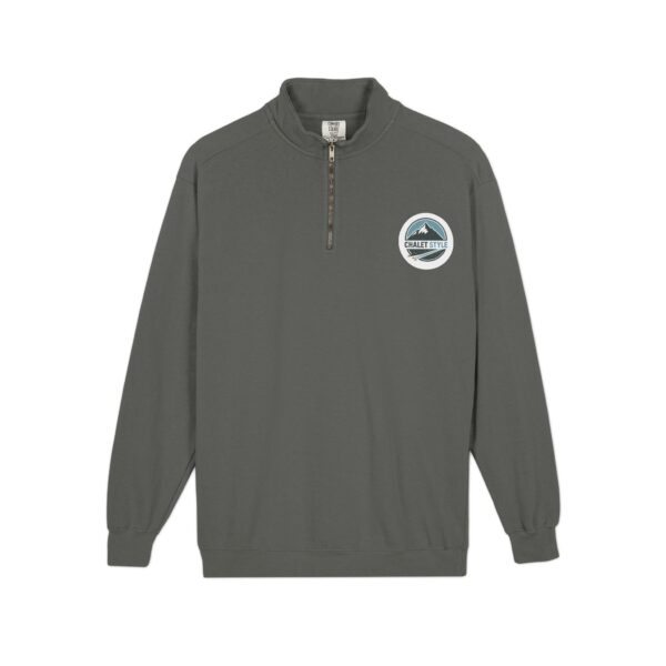 Chalet Style Co - Adventure Patch Quarter-Zip Sweatshirt — Scenic Mountain 'Wanderlust' Design